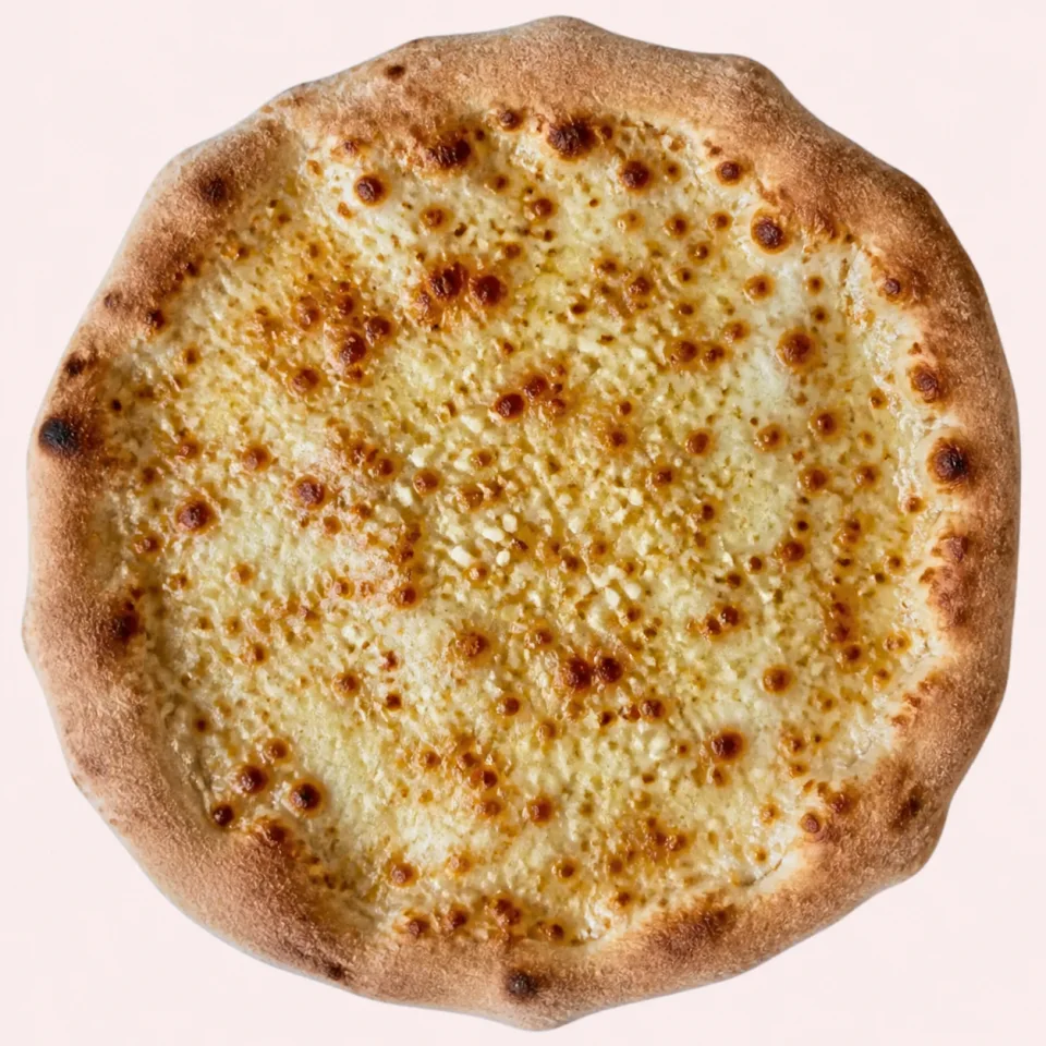 Stone-baked garlic pizza with mozzarella and chilli flakes